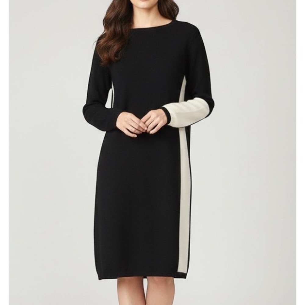NWT W118 WALTER BAKER Black/Ivory COLORBLOCK Soft ANGORA BLEND Sweater Dress L